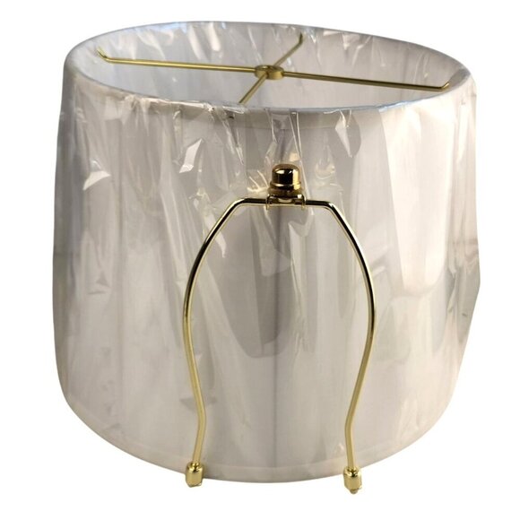 White Lamp Shade With Gold Harp Fitting  Parts 13.5" Diameter X 10" Height - Picture 1 of 11